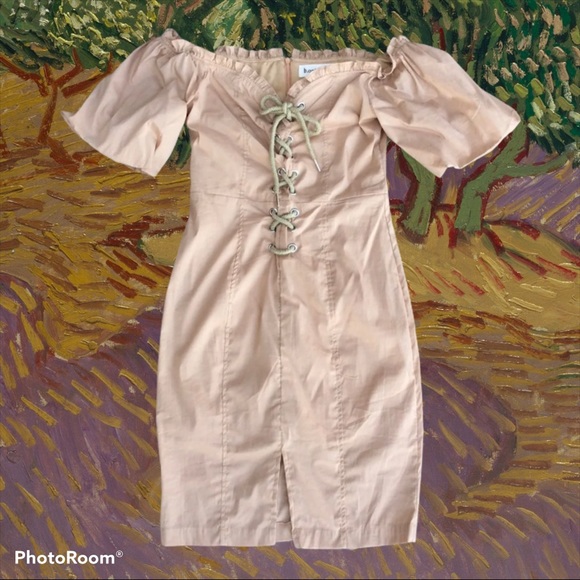 Boutique Dress Off Shoulder Khaki NWT Womens Small - Picture 7 of 12